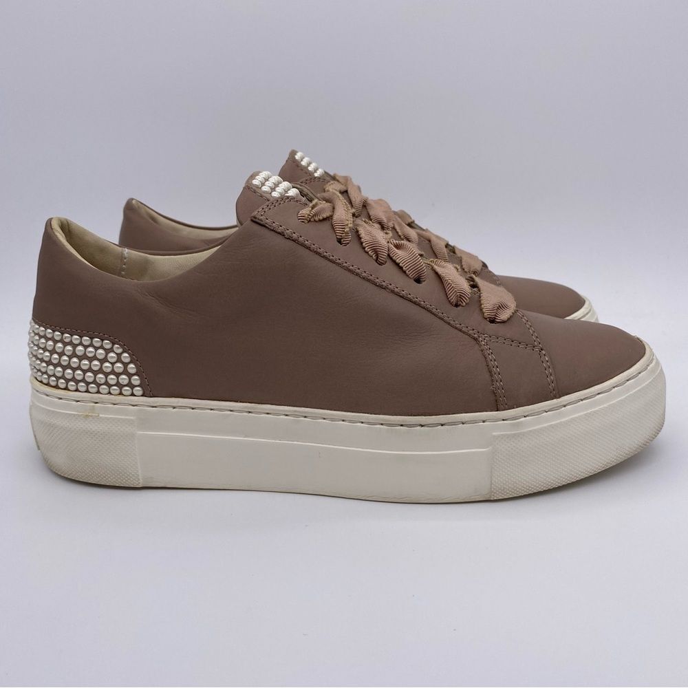 AGL Women's Pearl Embellished Sneakers In Taupe Leather N925012   -  Size 38